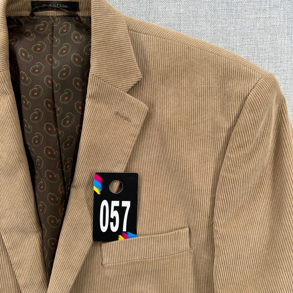 Chaps Mens 44R Corduroy Blazer Sport Coat Tan Beige Suede Elbow Patches Academia